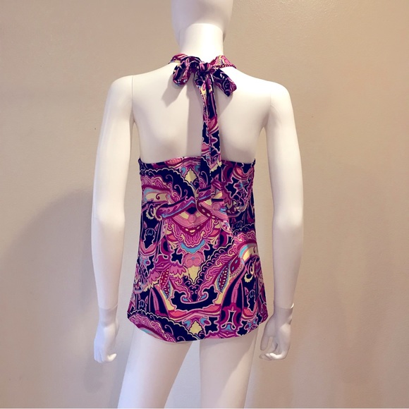 JLO Jennifer Lopez Summer Halter Top Womens Medium Psychedelic Pink Black Yellow - Picture 3 of 10
